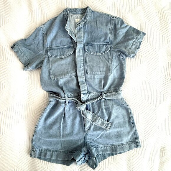 Tie-Waisted Denim Romper, rag & bone, Size M - Picture 1 of 8